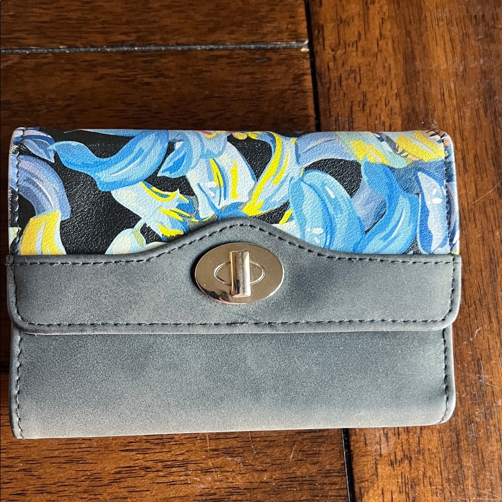 Safe Keeper Tri-fold Faux Wallet Elegant Blue and Yellow. Women's Wallet